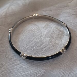 Tiffany & Co Signature X Black Enamel Bangle Bracelet, SS